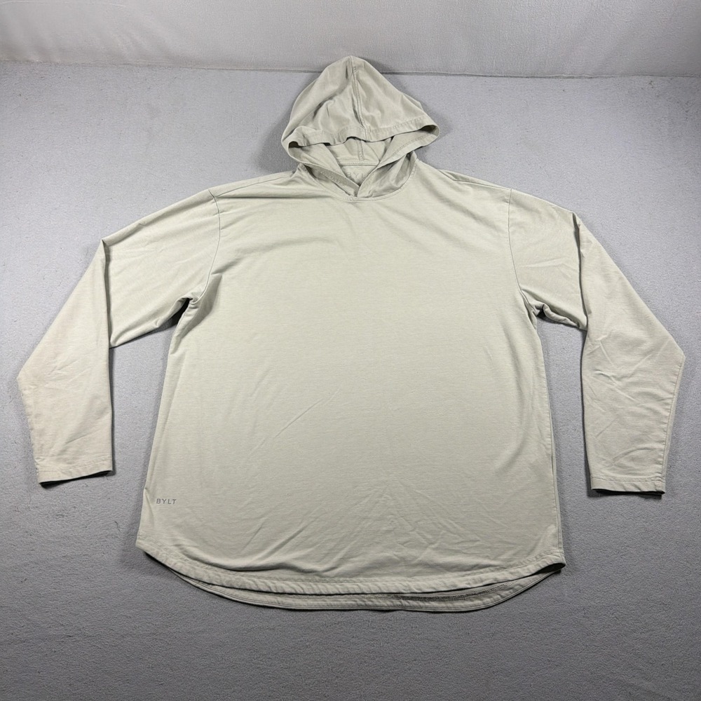 BYLT Shirt Mens 2XL Beige Hooded Long Sleeve Premium Basics Lightweight